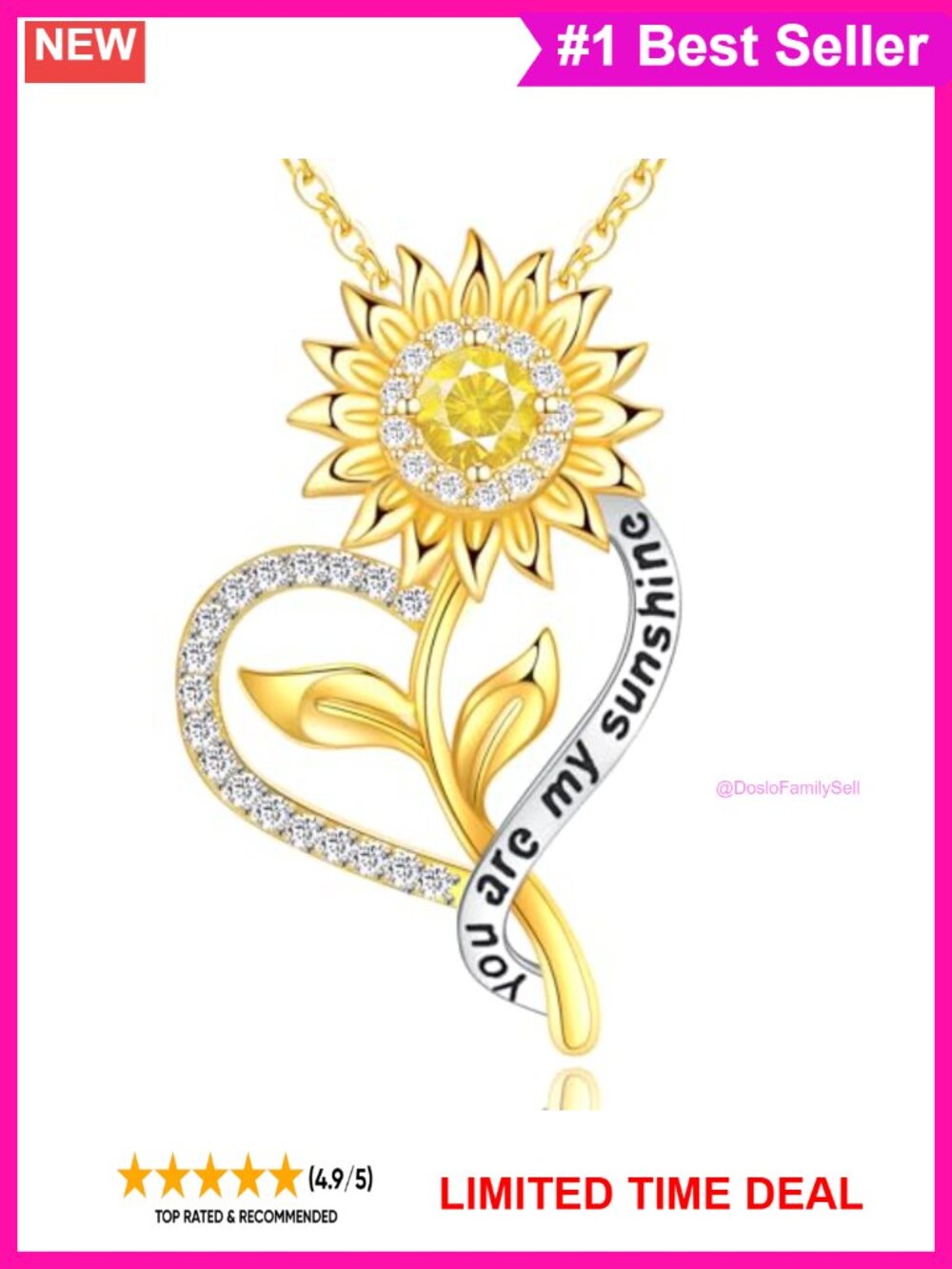 Sterling Silver 18K Gold Plated Sunflower Heart Pendant Necklace Gift